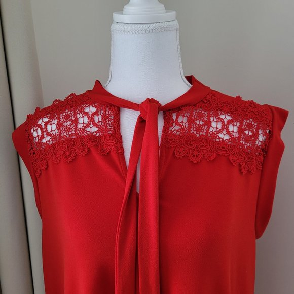 Short Sleeve Vibrant Red Blouse With Ties - Picture 3 of 11
